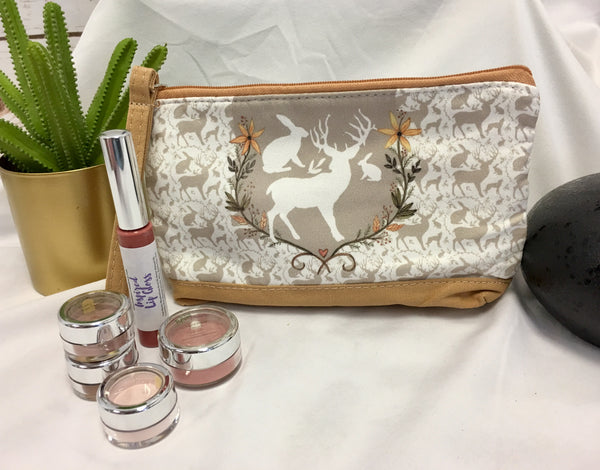 brown deer and bunny makeup zipper wristlet makeup pouch